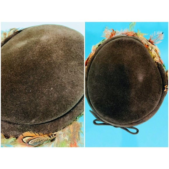 Vintage 1950s Feather Hat Pinehurst Brown Round Cap - Picture 3 of 9